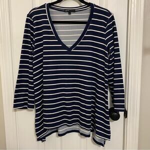 Gibson Navy & White Striped V-Neck Top Size L